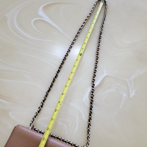 Tory Burch Robinson Tan Saffiano Leather Logo Shoulder Bag Chain Crossbody - Picture 15 of 15